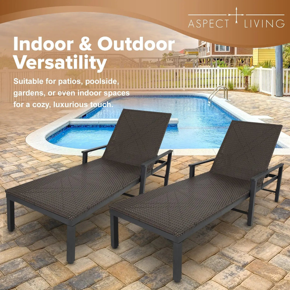 65465 Biscayne Wicker Chaise Set (2) with dark wicker and powder-coated steel frames on Tampa Home & Garden Store