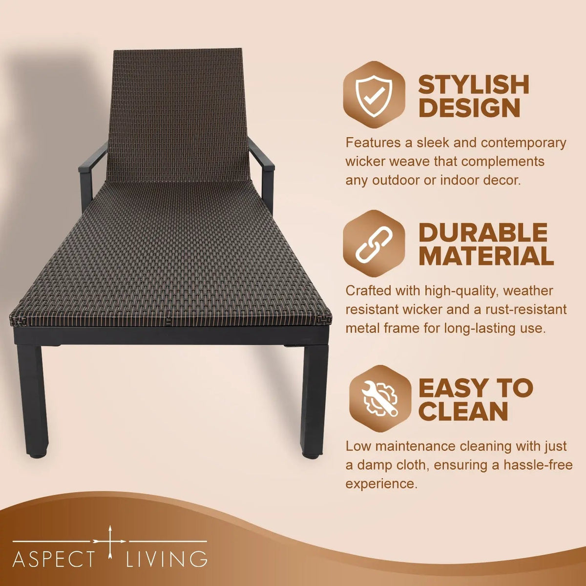 65465 Biscayne Wicker Chaise Set dark brown woven wicker with powder-coated steel frame, set of 2 on Tampa Home & Garden Store