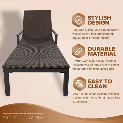 65465 Biscayne Wicker Chaise Set dark brown woven wicker with powder-coated steel frame, set of 2 on Tampa Home & Garden Store