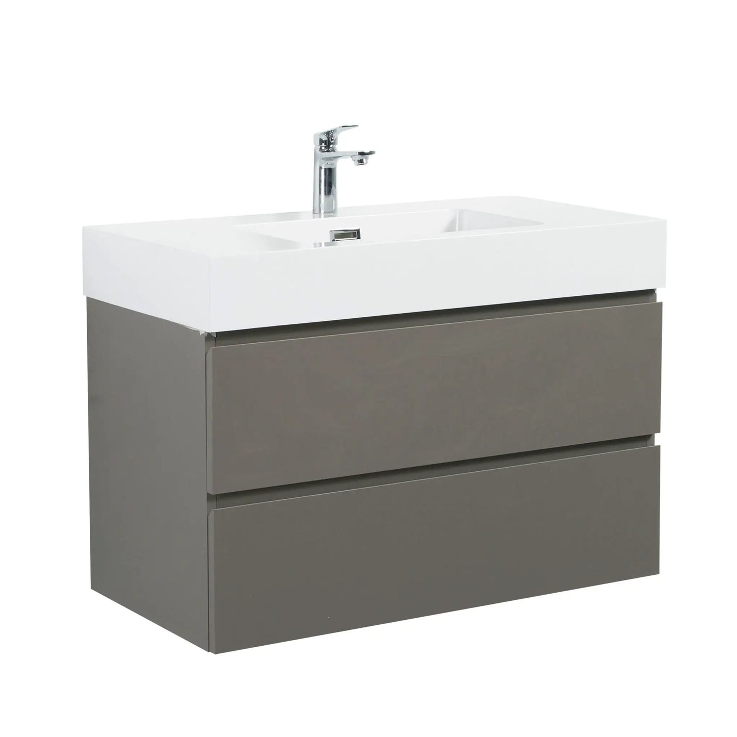 Alice bathroom vanity with sink, white basin on a gray wall mounted cabinet, chrome faucet on Tampa Home & Garden Store