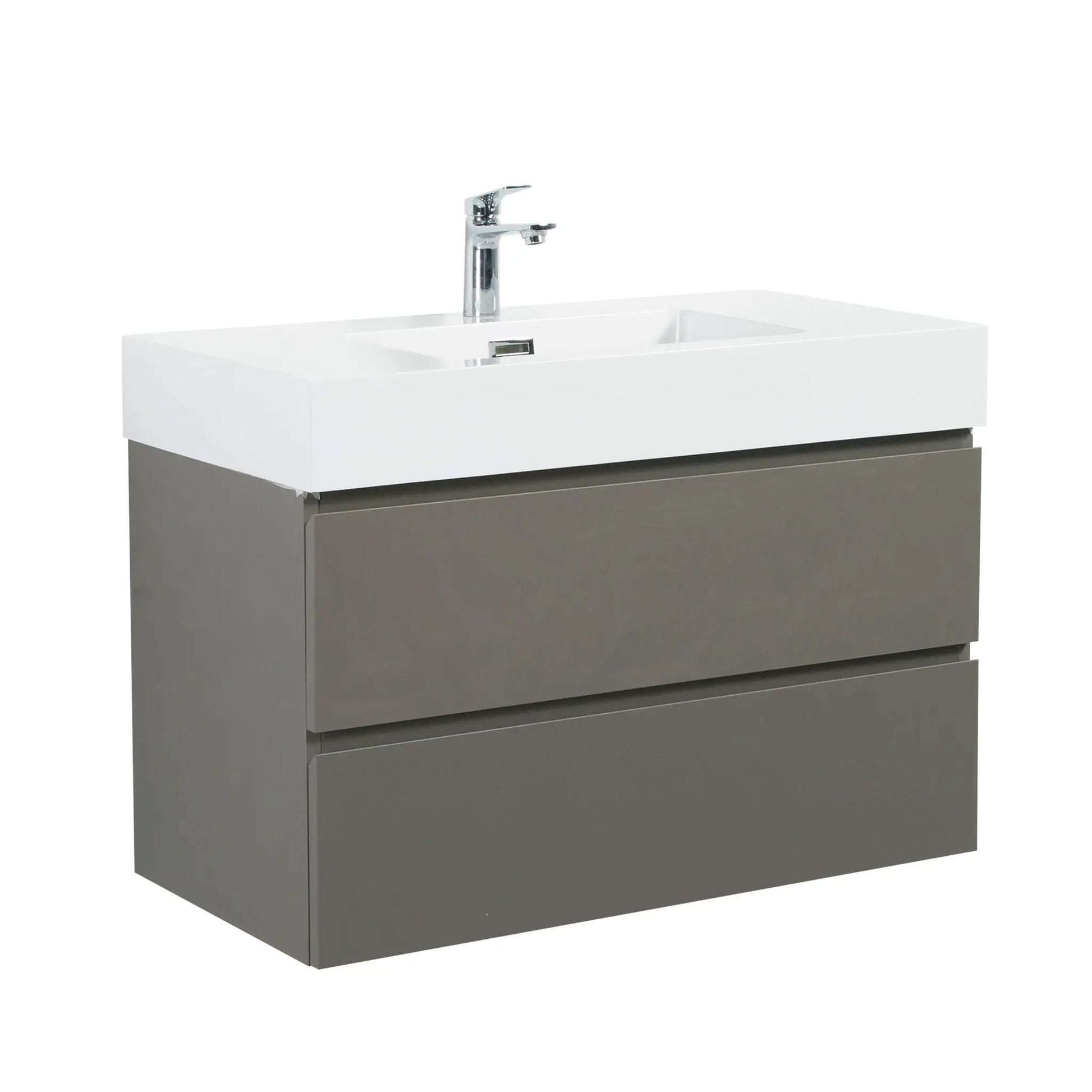Alice bathroom vanity with sink, white basin on a gray wall mounted cabinet, chrome faucet on Tampa Home & Garden Store