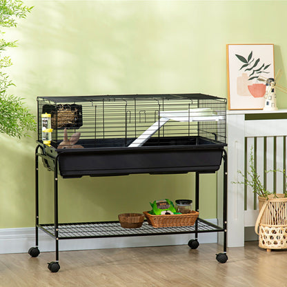 Pawhut two-story small animal cage on wheeled stand with shelf in black on Tampa Home & Garden Store