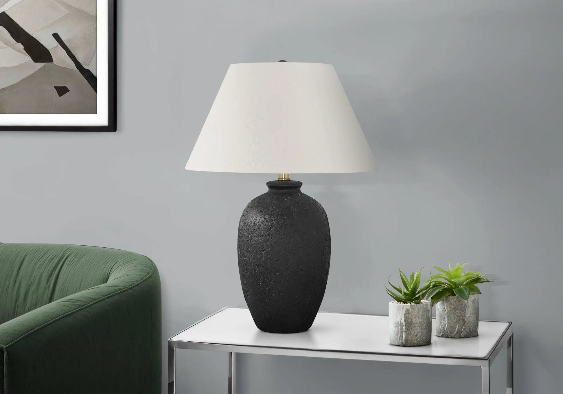 Table lamp with black ceramic base and white shade, modern design by Unique Piece Furniture on Tampa Home & Garden Store