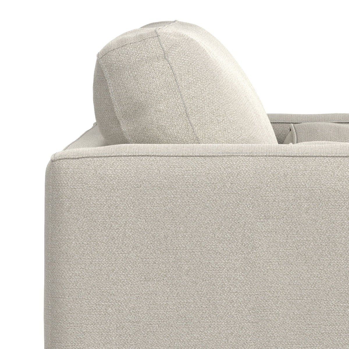 Wide arm chair in beige boucle fabric with plush back cushion and removable cushions on Tampa Home & Garden Store