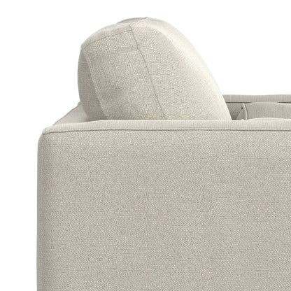 Wide arm chair in beige boucle fabric with plush back cushion and removable cushions on Tampa Home & Garden Store