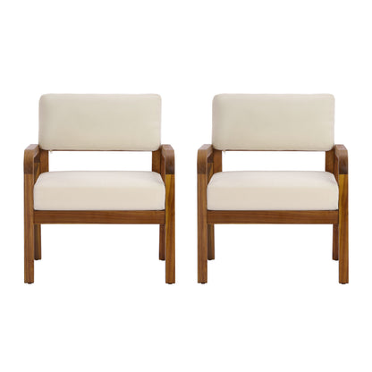 Outdoor Acacia Wood Armchair Set with Cushions