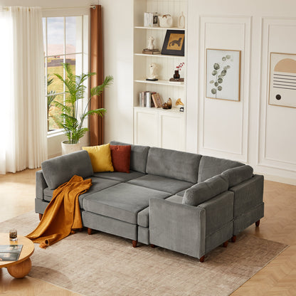 Modern Modular Sectional Couch 6 Seater Sleeper by HouseOfZazla in gray fabric on Tampa Home & Garden Store