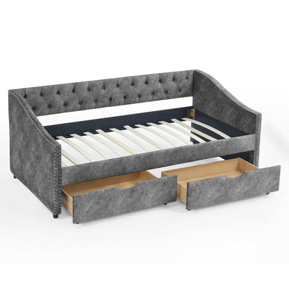 Upholstered Tufted Daybed with Storage Drawers