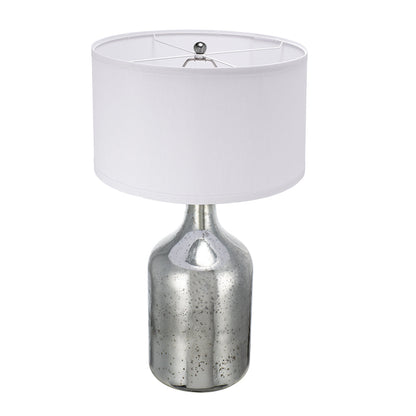 Silver round table lamp with white fabric shade and speckled metallic base by HouseOfZazla on Tampa Home & Garden Store