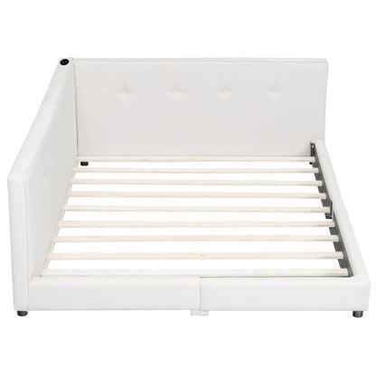 Modern white upholstered platform bed with tufted headboard and wooden slats HouseOfZazla on Tampa Home & Garden Store