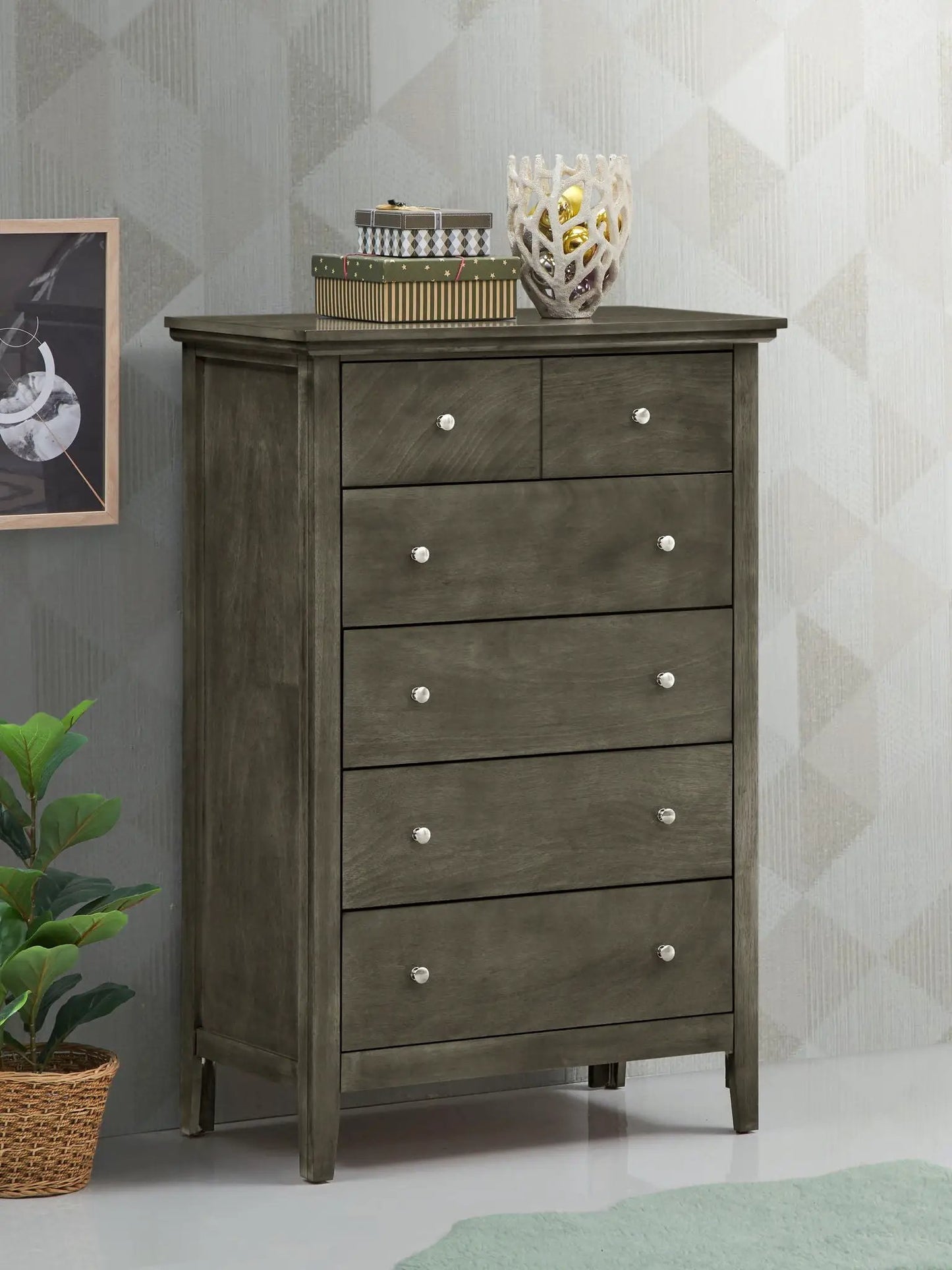 Hammond Chest by Unique Piece Furniture gray distressed accent chest with silver knobs decor on Tampa Home & Garden Store