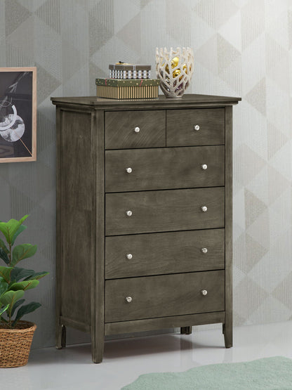 Chest with real wood veneers and nickel hardware, 6-drawer accent chest in gray wash finish on Tampa Home & Garden Store