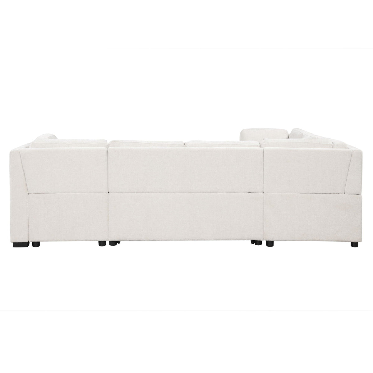 U-shaped sleeper sectional sofa in cream fabric with plush back cushions HouseOfZazla on Tampa Home & Garden Store