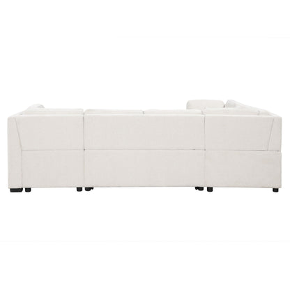 U-shaped sleeper sectional sofa in cream fabric with plush back cushions HouseOfZazla on Tampa Home & Garden Store