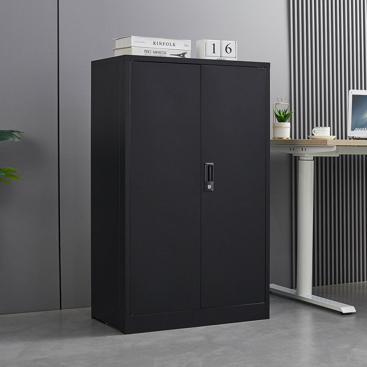 Metal storage cabinet with locking doors and adjustable shelf, black steel, HouseOfZazla on Tampa Home & Garden Store