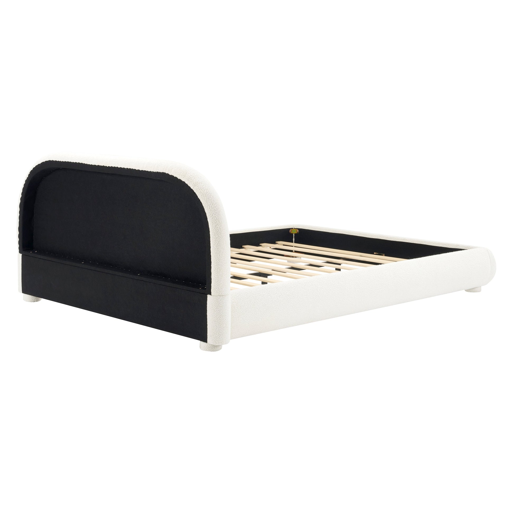 Cream and black fabric upholstered bed frame with padded headboard, Queen by HouseOfZazla on Tampa Home & Garden Store