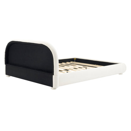Cream and black fabric upholstered bed frame with padded headboard, Queen by HouseOfZazla on Tampa Home & Garden Store