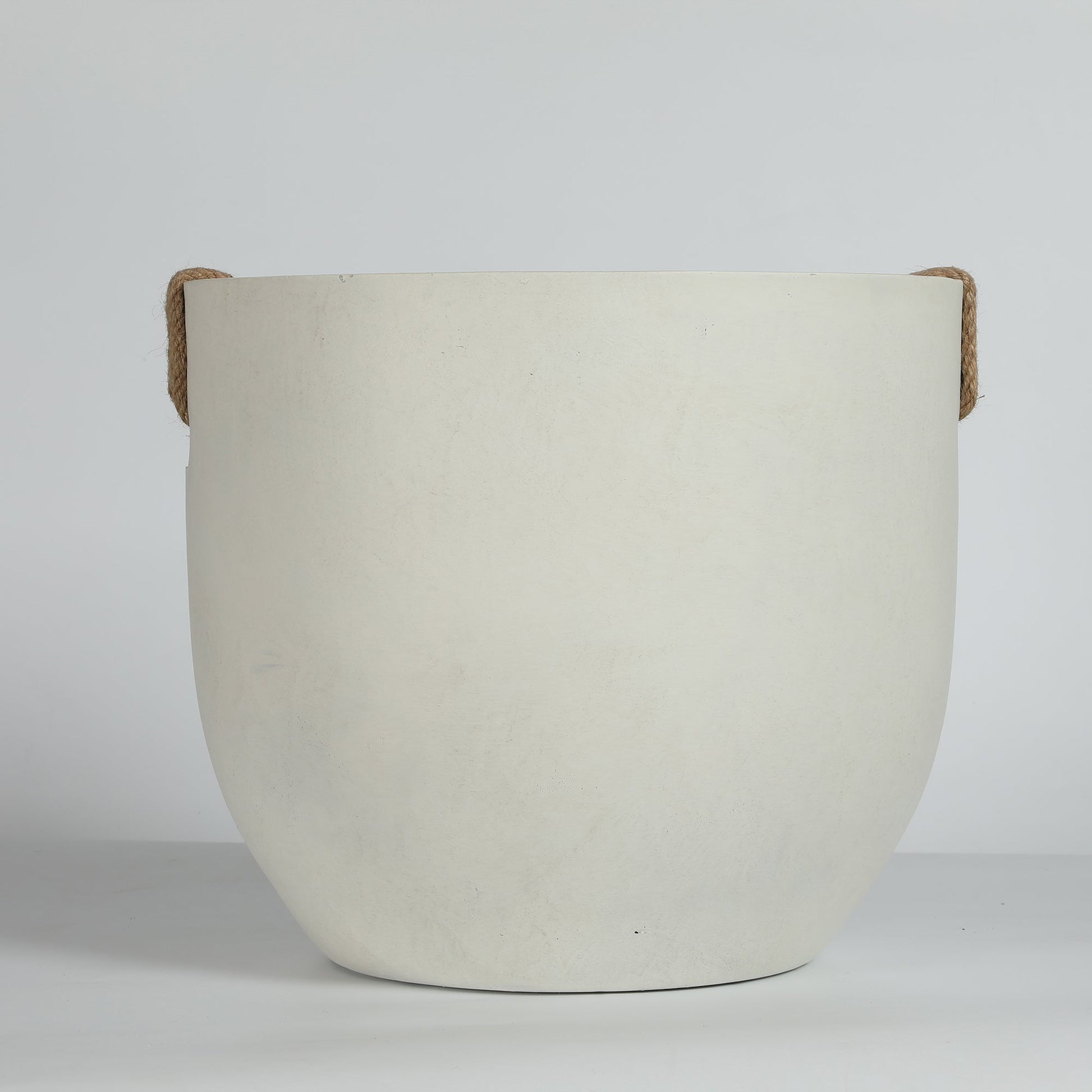 Round concrete planter with rope handles, off-white, large pot on Tampa Home & Garden Store