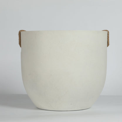 Round concrete planter with rope handles, off-white, large pot on Tampa Home & Garden Store