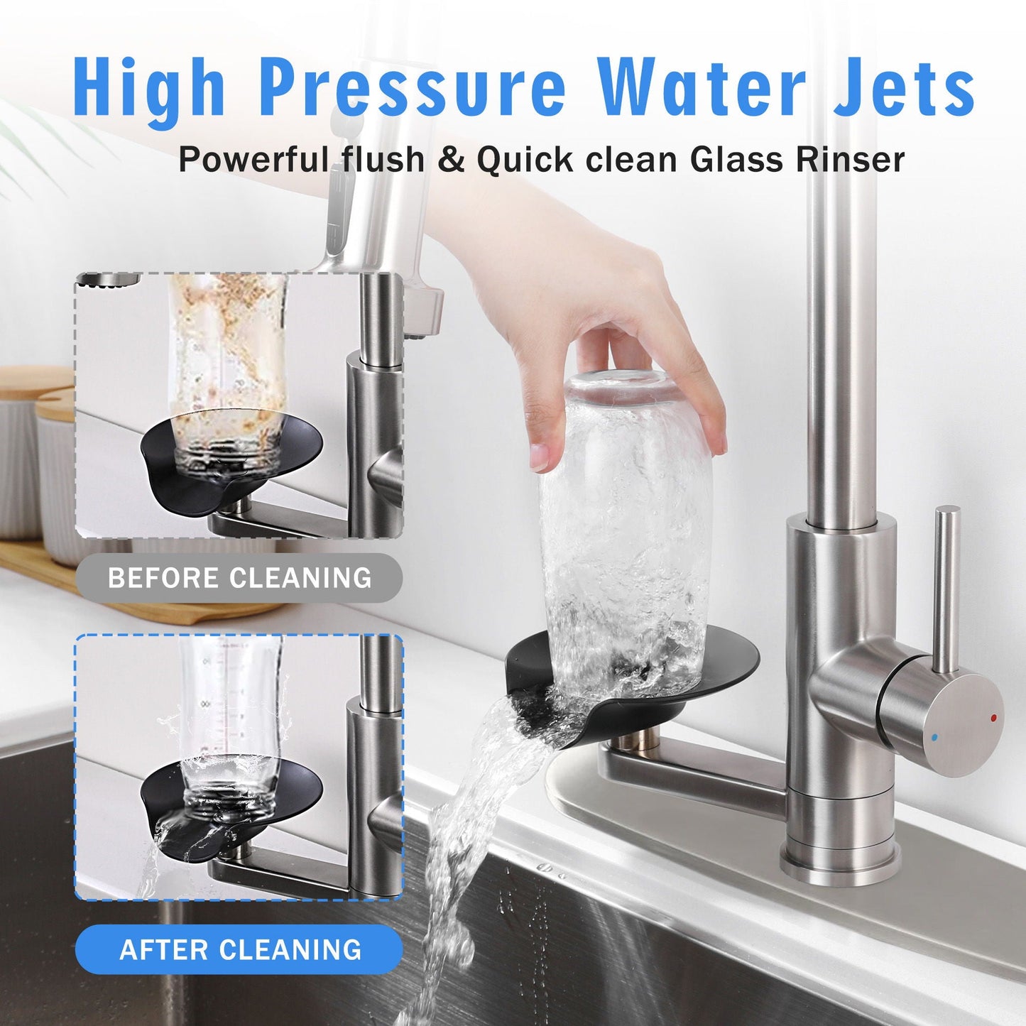 3 In 1 Kitchen Faucet and Press Glass Rinser