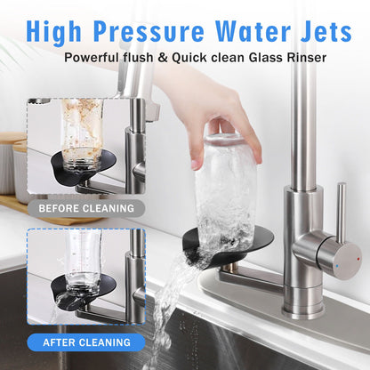 3 In 1 Kitchen Faucet and Press Glass Rinser