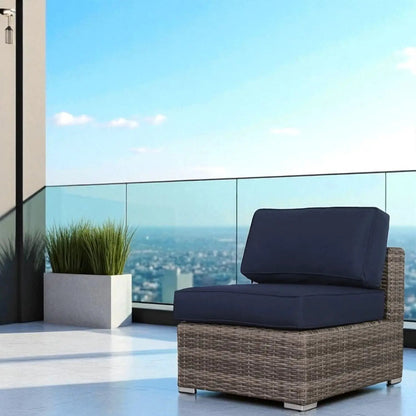 Wide armless outdoor chairs with dark gray cushions, wicker base, set of 2 on Tampa Home & Garden Store