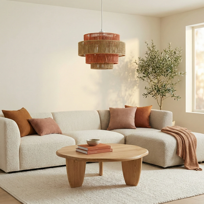 Dorset Pendant Lamp by HouseOfZazla; woven red and natural beige rattan pendant on Tampa Home & Garden Store