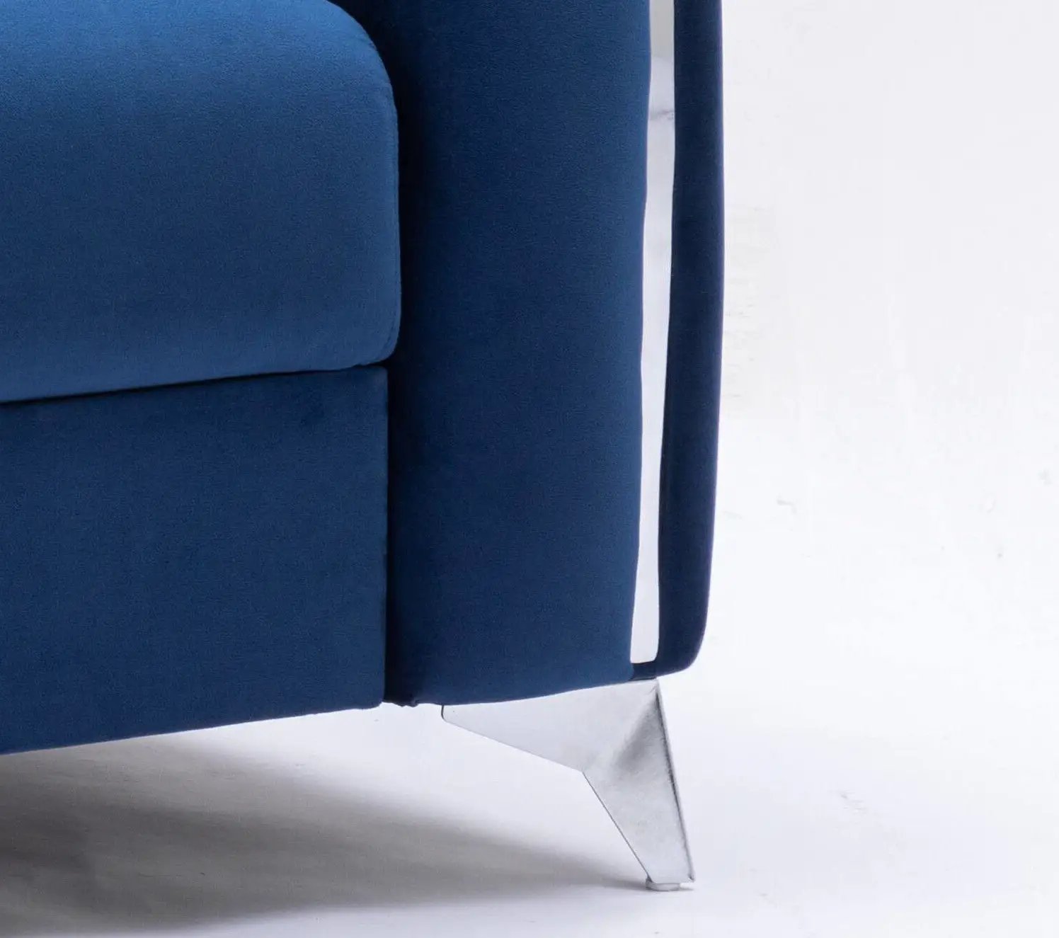 Wenona Modern Elegance Sofa, navy blue velvet stationary sofa, metal angular legs on Tampa Home & Garden Store