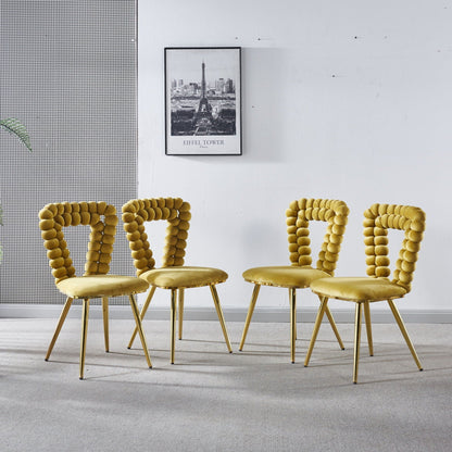 Modern chair set by HouseOfZazla with iron tube legs and soft mustard cushions, 5 chairs on Tampa Home & Garden Store
