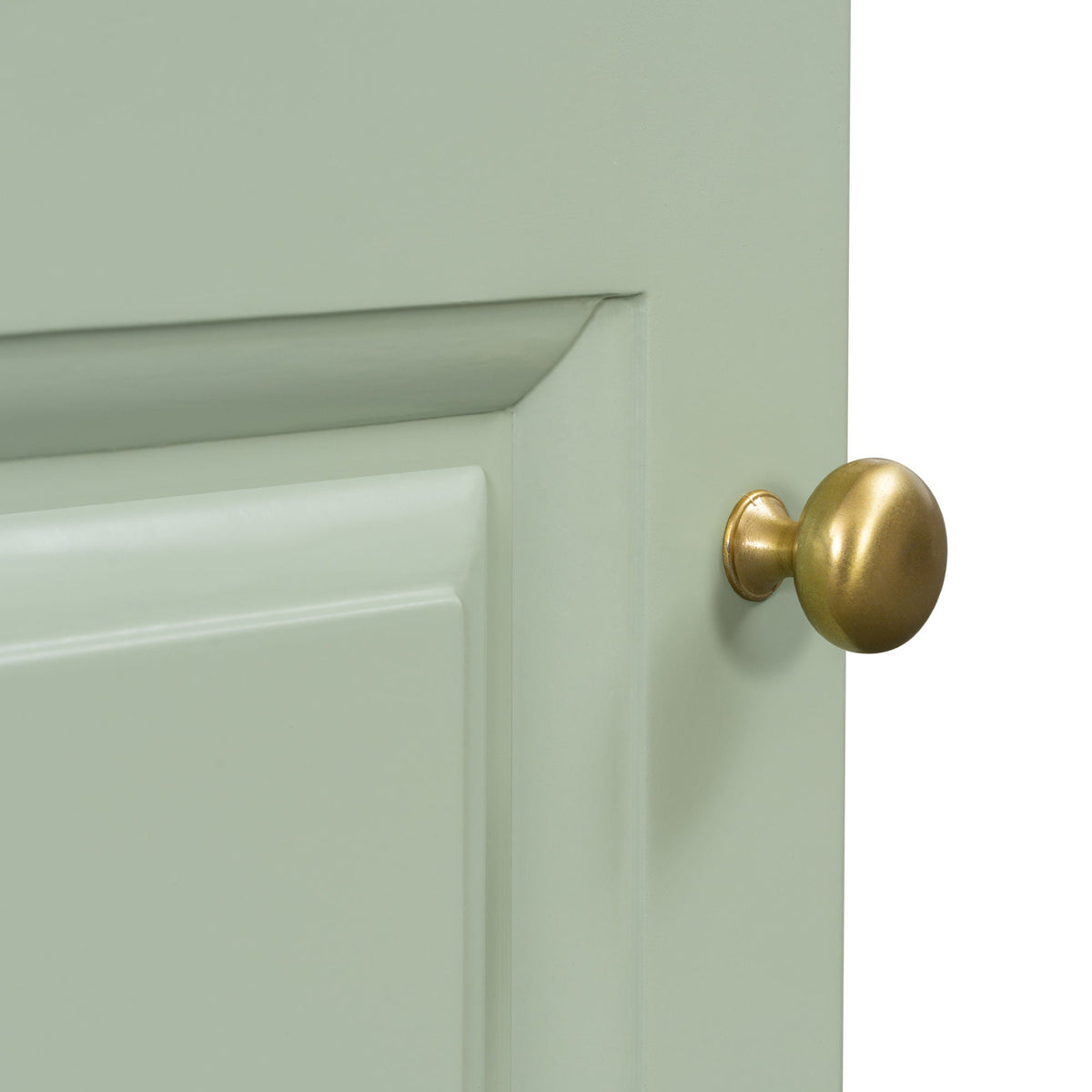 Bathroom vanity with sink and adjustable shelf by HouseOfZazla in sage green, brass knob on Tampa Home & Garden Store