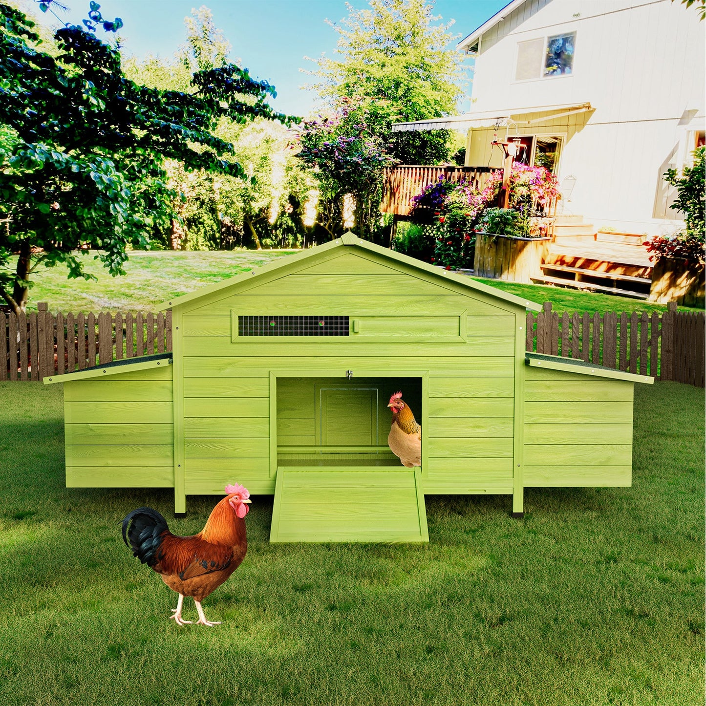 Wooden Chicken Coop with Nesting Boxes and Perch