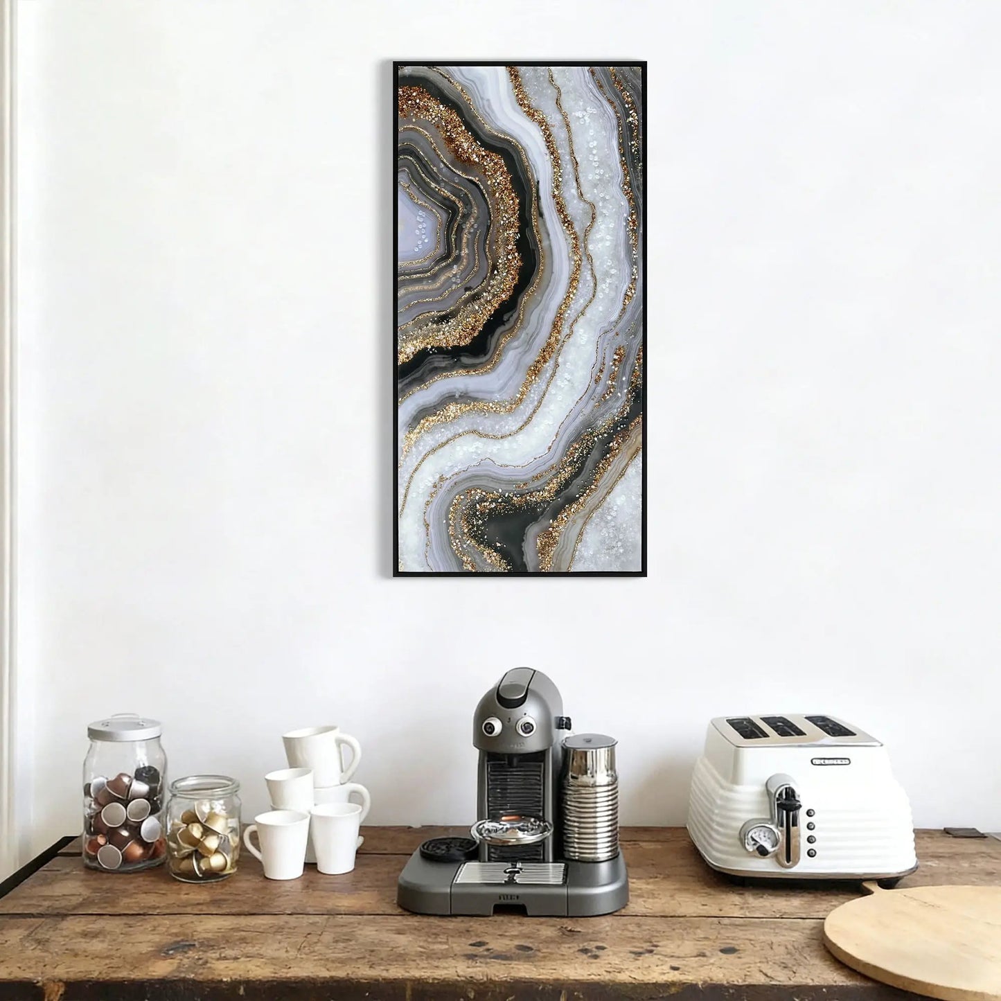 Framed canvas wall art with gold marble swirls in gray and black Unique Piece Furniture on Tampa Home & Garden Store