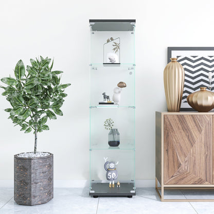 4 glass display cabinets with door shelves, floor standing antique bookshelf, 64.7 "* 16.7" * 14.3 ", black - Tampa Home & Garden Store