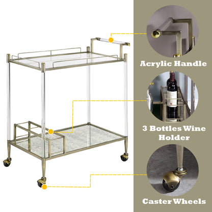 Cirro Antique Mirror Wire Brass Serving Cart with glass shelf, caster wheels HouseOfZazla on Tampa Home & Garden Store