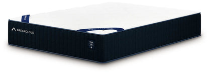 DreamCloud Classic Hybrid Mattress with navy blue fabric sides and white quilted top on Tampa Home & Garden Store