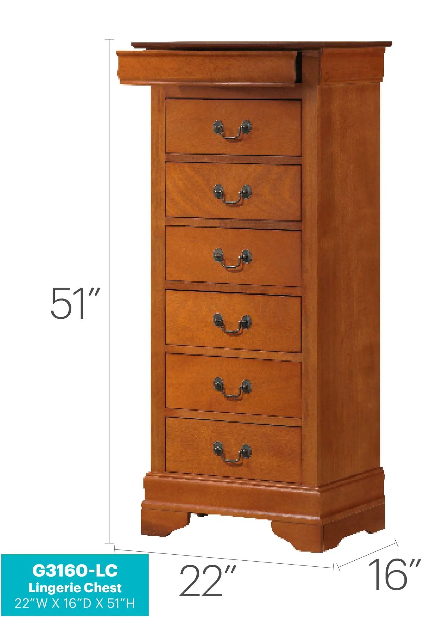 Traditional Style Lingerie Chest honey oak finish with metal pulls Unique Piece Furniture on Tampa Home & Garden Store