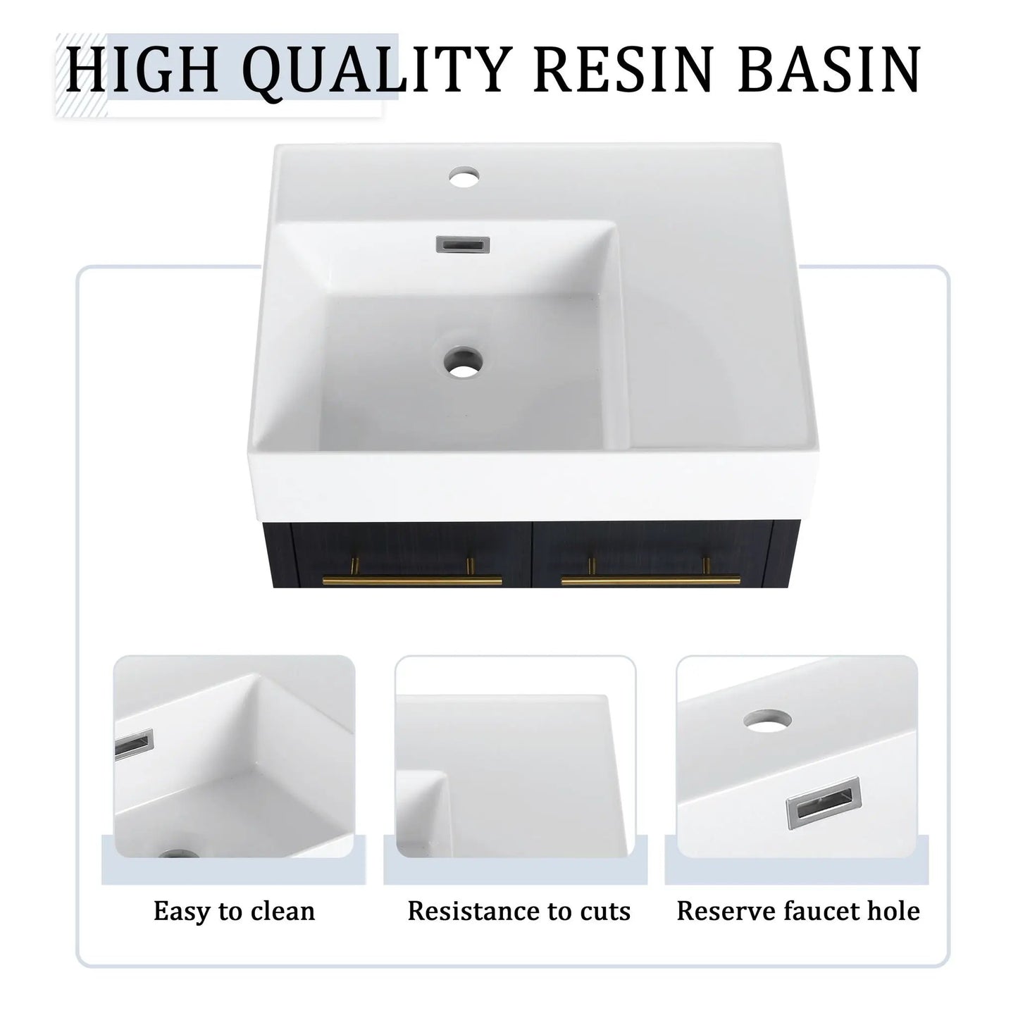 Modern Wall Mounted Vanity with Resin Sink Rack