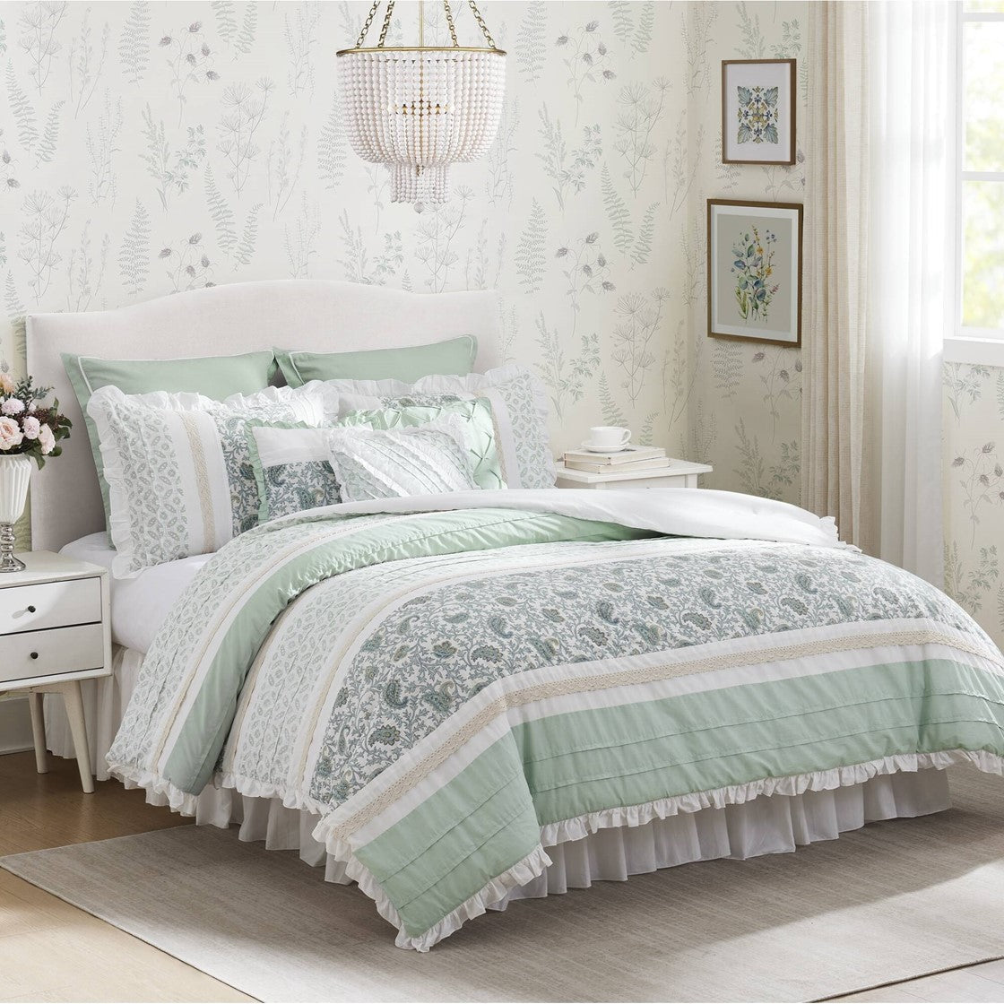9 Piece Cotton Percale Comforter Set Aqua by HouseOfZazla in aqua and white floral pattern on Tampa Home & Garden Store