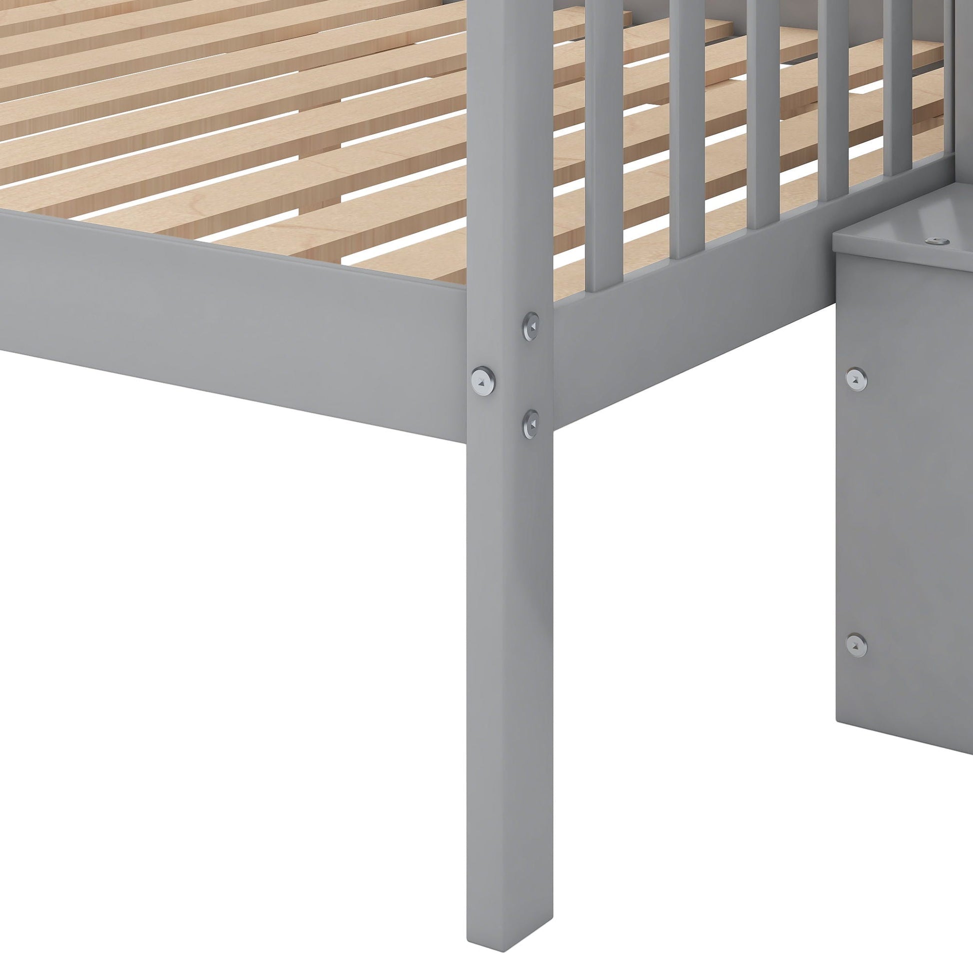Bunk bed with staircase, HouseOfZazla gray frame with wooden slats and visible bolts on Tampa Home & Garden Store