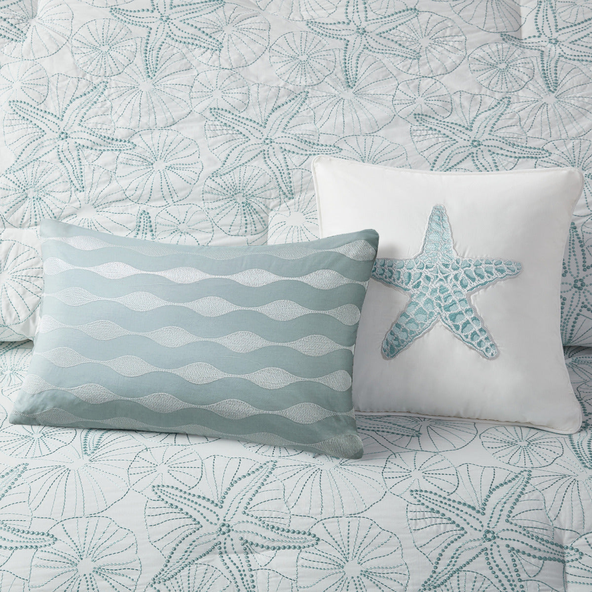 Comforter Set White King in teal sea star pattern with coordinated pillows HouseOfZazla on Tampa Home & Garden Store