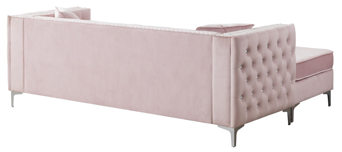 Paige Sofa Chaise and Elegant Tufted Steel Legs