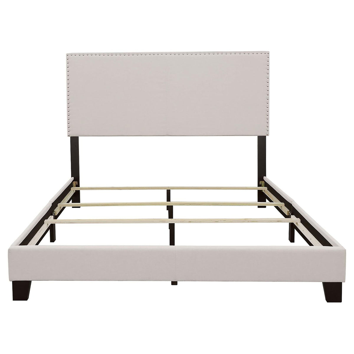 Ivory upholstered bed with nailhead trim by HouseOfZazla platform bed frame on Tampa Home & Garden Store