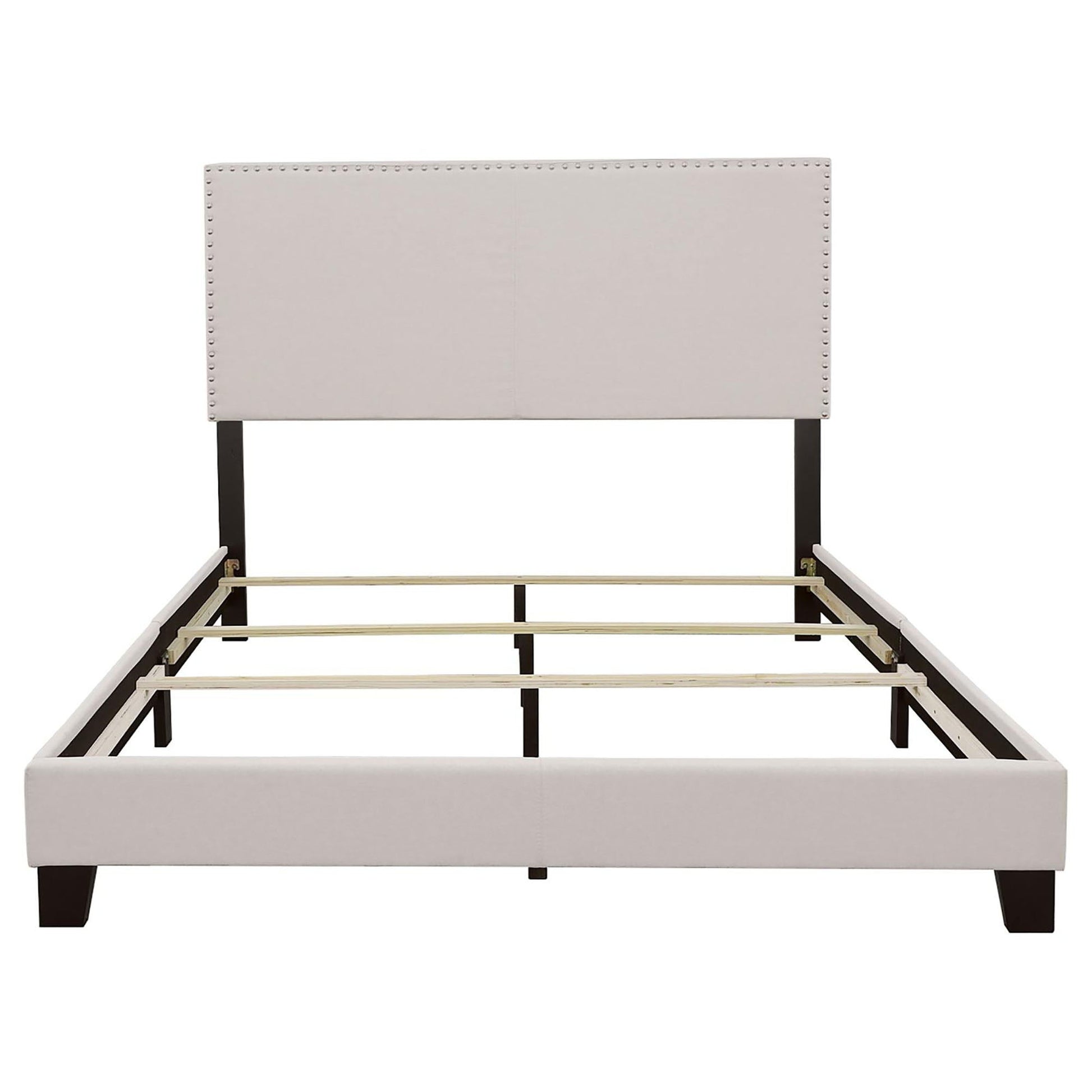Ivory upholstered bed with nailhead trim by HouseOfZazla platform bed frame on Tampa Home & Garden Store