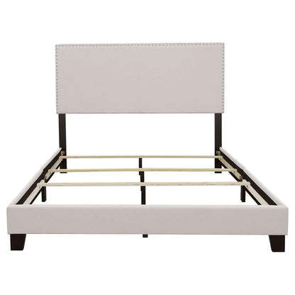 Ivory upholstered bed with nailhead trim by HouseOfZazla platform bed frame on Tampa Home & Garden Store