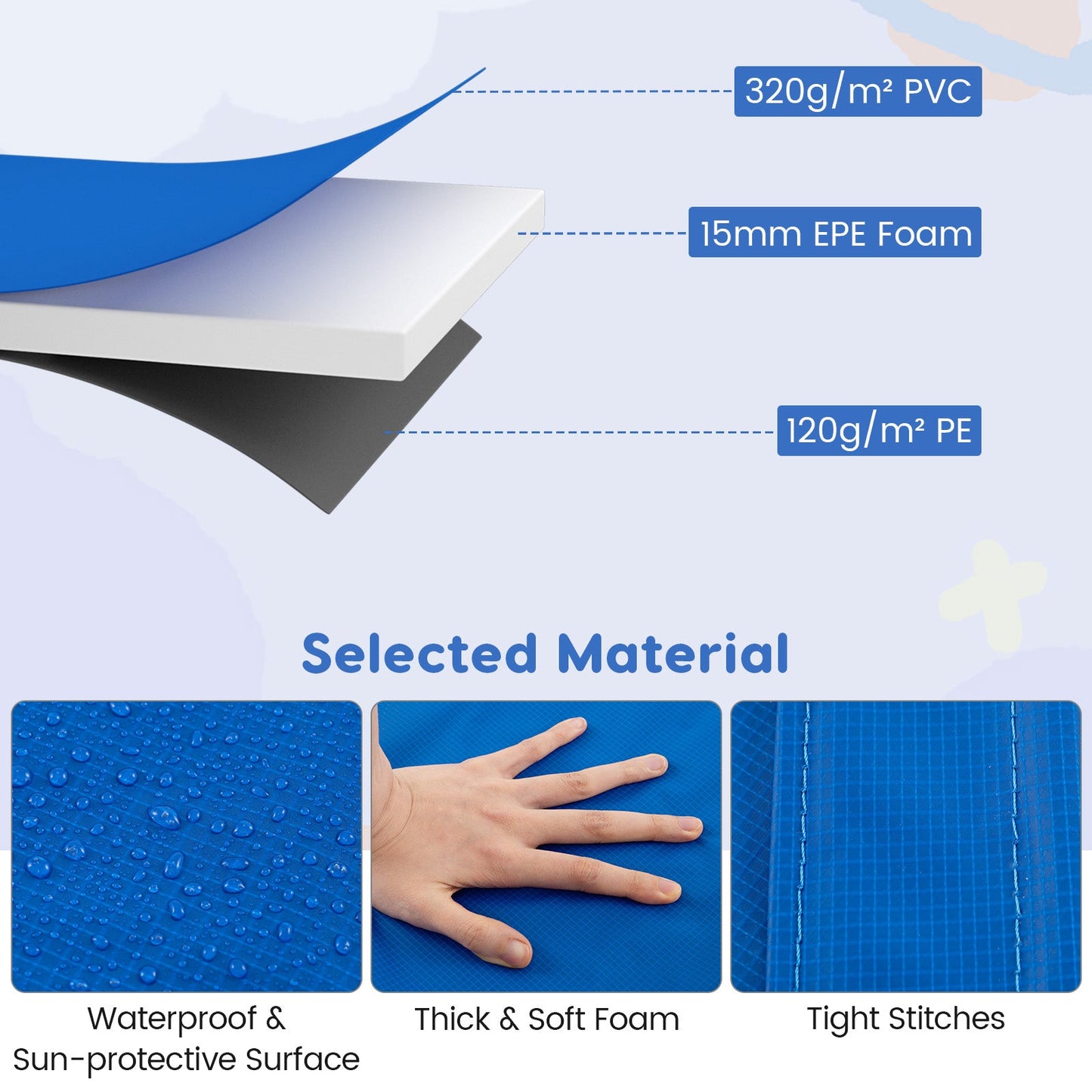 8-16 FT Trampoline Pad Replacement Safety Pad with Fixing Straps (Blue)
