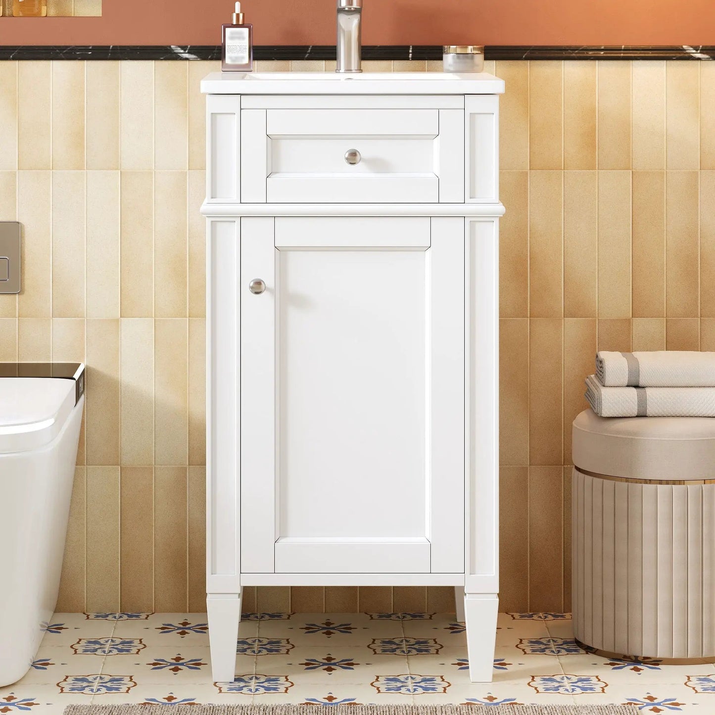 French Style Vanity With Sink and Solid Wood Legs