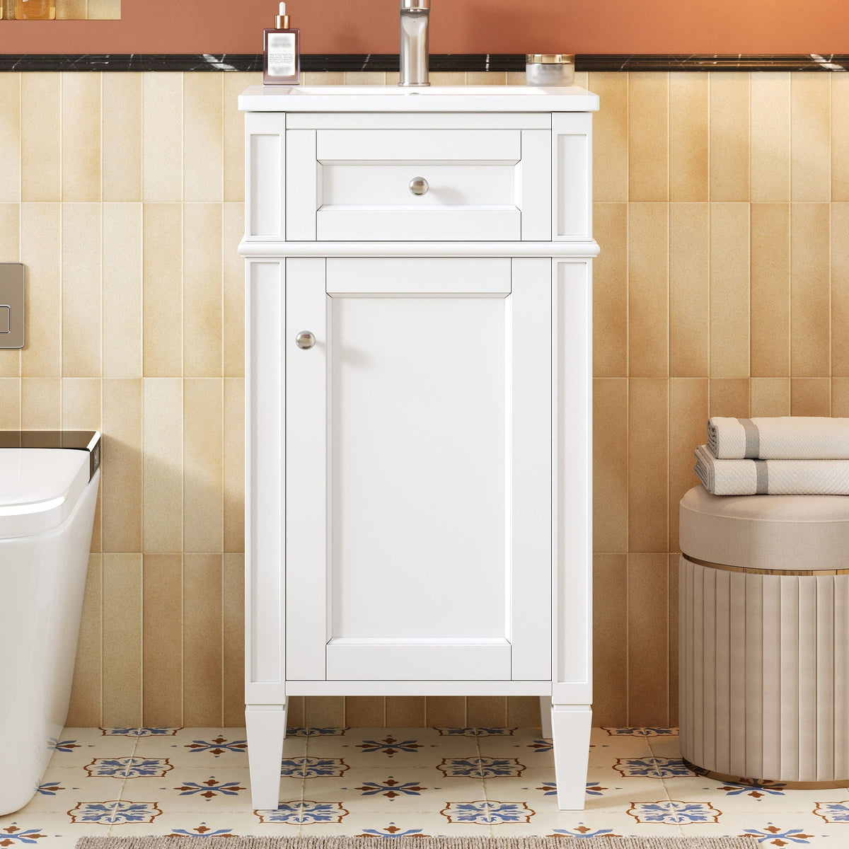 White French-style bathroom vanity with ceramic sink and soft-close doors by HouseOfZazla on Tampa Home & Garden Store