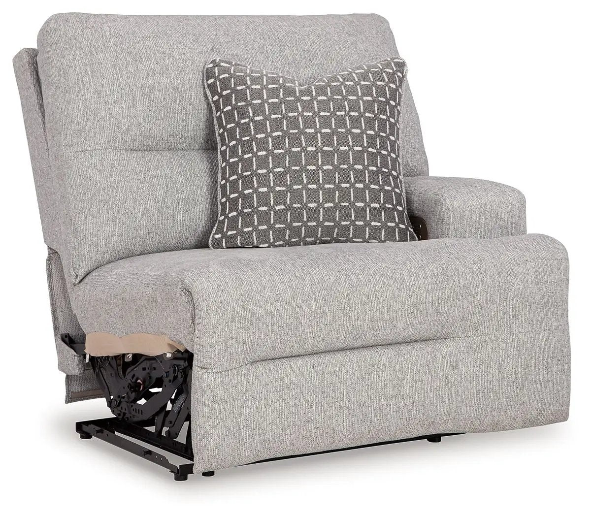 Acklen Place reclining sectional in gray textured fabric with a gray geometric throw pillow on Tampa Home & Garden Store