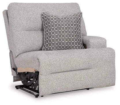 Acklen Place reclining sectional in gray textured fabric with a gray geometric throw pillow on Tampa Home & Garden Store