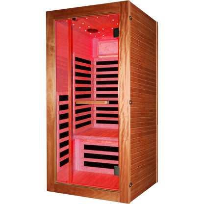 Single-Person Sauna Room in Ameican White Oak with 7 heating plates, red interior, HouseOfZazla on Tampa Home & Garden Store